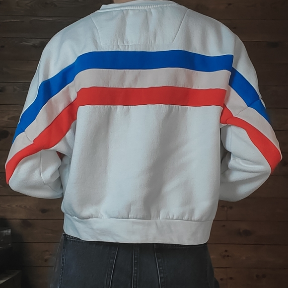 Striped White Red Blue Slightly Cropped Sweater - Picture 3 of 9